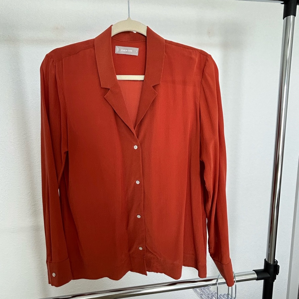 Everlane Burnt Orange Notch Collar Silk Blouse